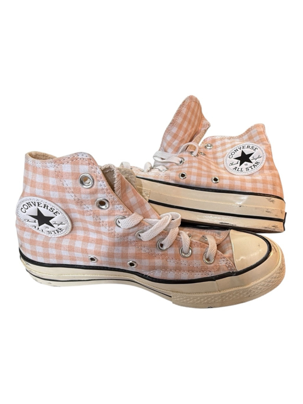 Converse Chuck Taylor All Star High Top Peach Gingham Plaid Women’s Size 7.5 - Picture 5 of 7